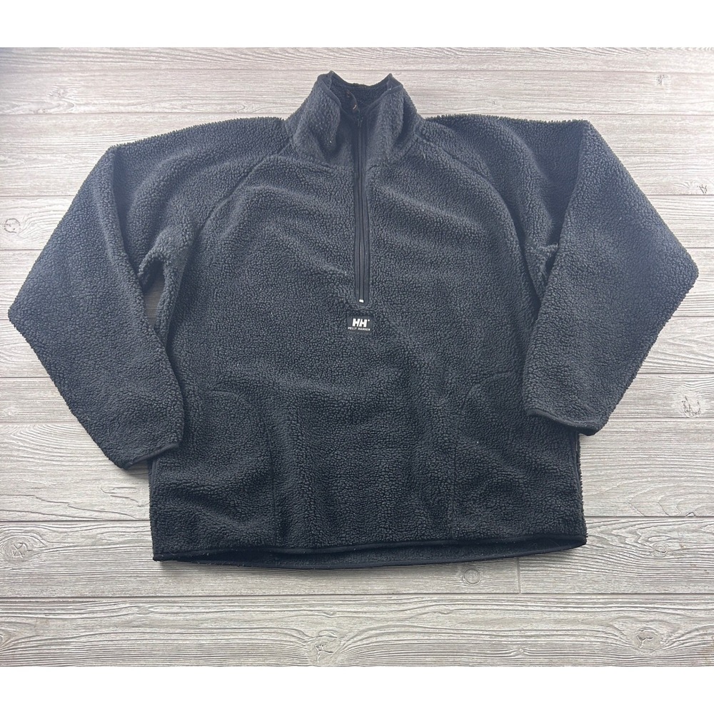 Helly Hansen Mens XXL Black High Pile Fleece Quarter Zip Pullover Jacket Raglan